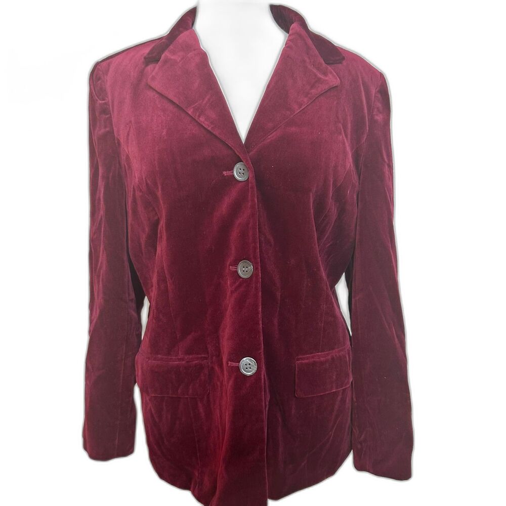 Vintage Talbots Burgundy Velvet Blazer - Women 12P - Career Holiday Academia